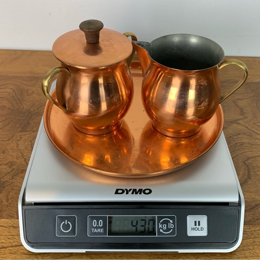 Copral Copper Brass Creamer Sugar Bowl Tray Set Made In Portugal Vtg Mixed Metal - Picture 11 of 11